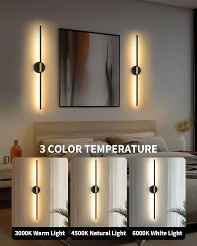 24" Battery Operated Wall Sconce Set of 2, 350° Rotating Lamp, Black Gold | Wireless, 8000mAh Rechargeable Battery, Stepless Dimming, 3000K-6000K, Remote & Touch Control, Timer, Living Room, Bedroom - color: Black Gold, size: 24 Inch (2 Pack)