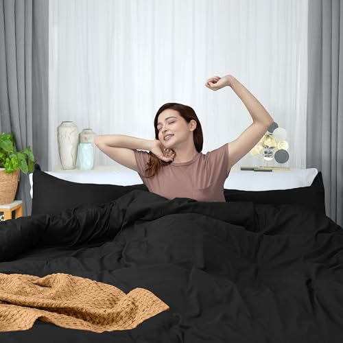 Duvet Cover Full, 3 Piece Cotton Like Polyester With Zipper Closure, Black | Extra Soft and Breathable, Wrinkle & Fade Resistant, Includes Duvet Cover and 2 Pillow Shams, Comforter Not Included, OekoTex - color: Black, size: Full - Duvet Cover Set