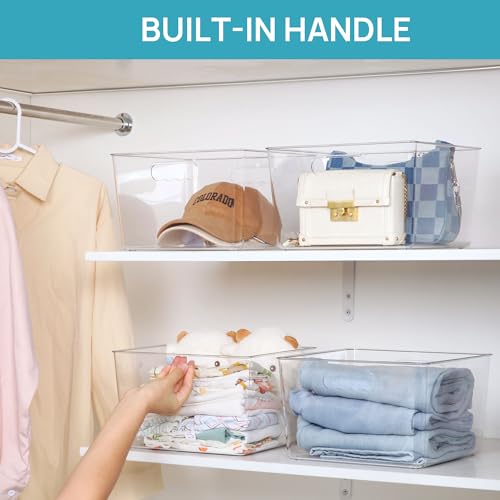 Vtopmart 4 Pack Extra Large Clear Storage Bins, 11x11 Cube Organizer | Acrylic Cube Storage Bins, Plastic Containers with Handle for Pantry, Kitchen, Closet, Laundry Room, Bathroom, Under Sink - size: Without Lid