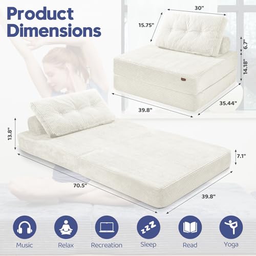 Convertible Floor Couch,NoWall Needed Sleeper Lounger Space-Saving | Convertible couch provides ample guest resting space.Detachable washable cover maintains long-term freshness and cleanliness. - color: Creamy Apricot, size: Twin
