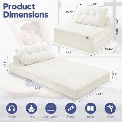 Convertible Floor Couch,NoWall Needed Sleeper Lounger Space-Saving | Convertible couch provides ample guest resting space.Detachable washable cover maintains long-term freshness and cleanliness. - color: Creamy Apricot, size: Twin