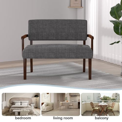 Accent Chair 2 Seat, Upholstered Reading Leisure Chair, Bench with Solid Wood Frame (Gray) - color: Grey, size: Bench