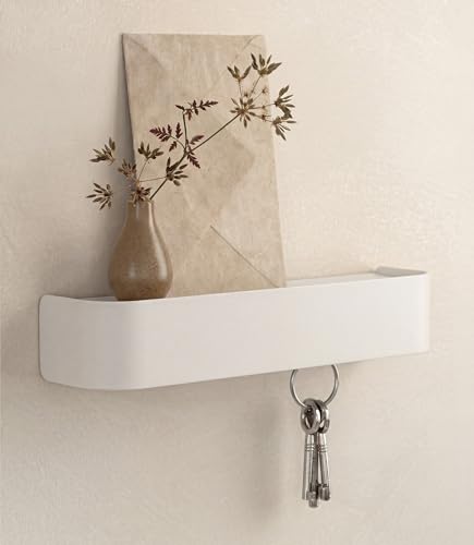Kazai. Key Holder for Wall 'Tone' | Minimalist Key Hooks Design from Berlin | Modern Key Hanger with Metal Shelf | Key Hook Wall Mounted as Hallway Furniture | White - color: White