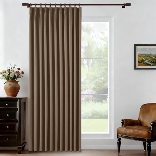 Full Blackout Linen Curtains 72 Inch Wide Pinch Pleated Curtains 84 Inches Long for Living Room Brown Thermal Insulated Window Drapes 72" W x 84" L 1 Panel - color: Brown, size: 72"W x 84"L (Pack of 1)