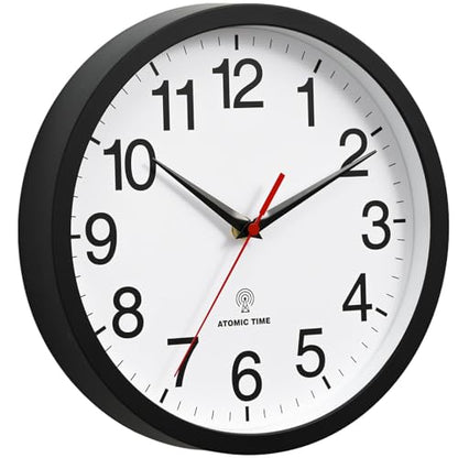 Wall Clock Analog 14 Inch Atomic Battery Operated Silent Clock | Black, Easy To Read, Non Ticking, Round, Accurate, Kitchen, Living Room, Classroom, Office, School - color: Atomic_black, size: 14 Inch