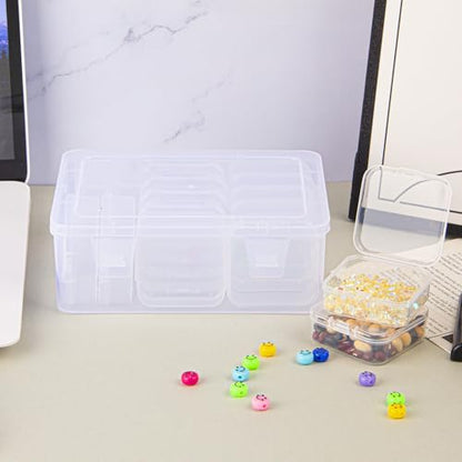 14 Pieces Plastic Storage Cases Mini Clear Storage Containers Transparent Boxes with Hinged Lid