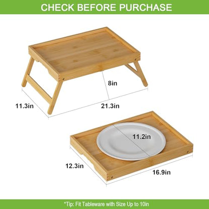 Youpehom Bamboo Bed Tray Table with Folding Legs, Large, Bamboo | Large bamboo bed tray with folding legs, handles and raised edges for meals, laptops, reading and serving in bed. - color: Bamboo, size: Large