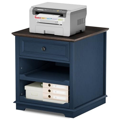 Lateral File Cabinet 3 Drawer File Cabinet with Charging Station, Printer Stand with Open Adjustable Storage Shelves, Lateral Filing Cabinet for Home Office, Blue - color: Blue