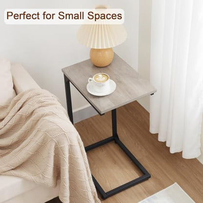 AMHANCIBLE C Shaped End Table Set of 2, Couch Side Table that Slide Under | TV Trays for Eating on Couch, Narrow Small Space Side Tables for Living Room Bedroom, Grey - color: Grey
