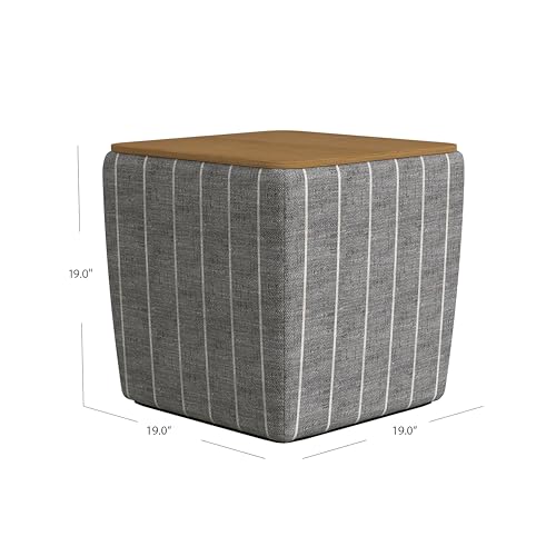 HomePop 19" Storage Ottoman with Wood Top - Midnight Gray Woven Stripe - color: Midnight Gary Woven Stripe