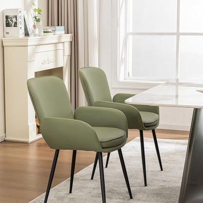 VKNOW Modern Faux Leather Dining Chairs Set of 6 with Armrest, Green | Armed Dining Room Chairs with Metal Legs, Kitchen Chairs for Restaurant Kitchen Living Room - color: Green-leather, size: Set of 6