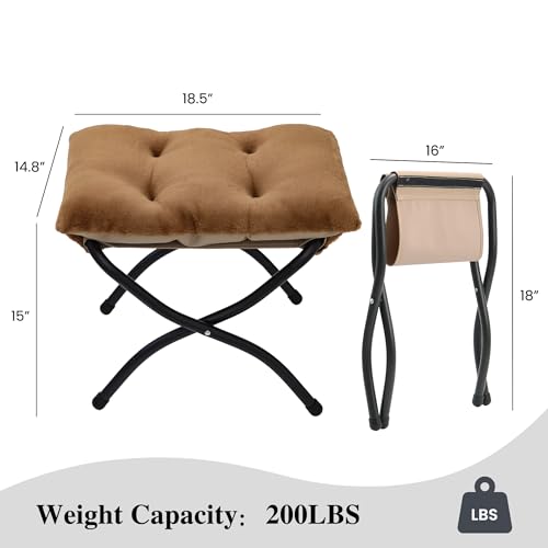 15"(H) Folding Ottoman, Set of 2, Foldable Footrest Stool, Small Foot Stool for Couch, Collapsible Foot Rest Ottoman for Sofa, Accent Padded Ottomans for Living Room, Bedroom, Brown - color: Brown 2pcs