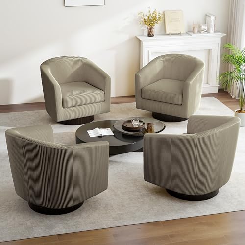 Swivel Barrel Accent Chair, Comfy Reading Armchair, Camel, Set of 2 | Club Chairs for Adults, Low-Back Design, Modern Round Style, Solid Wood Frame & Metal Swivel Base, For Living Room & Bedroom - color: Camel