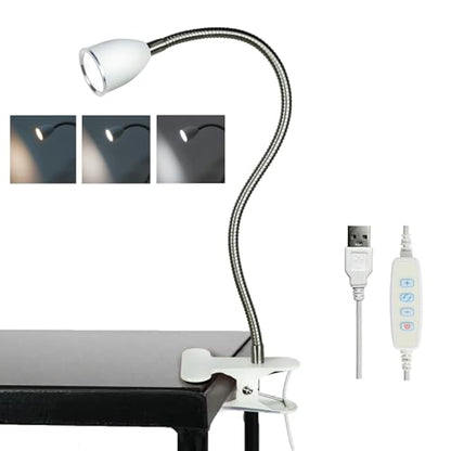 Desk lamp Eye-Caring Table Lamps, 360°Rotation Gooseneck Clip on Lamp Reading Light, Portable Reading Book Light, Clamp Light, Study Desk Lamps for Bedroom and Office Home Lighting (White with Dimme) - color: White with Dimmer