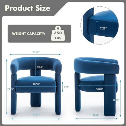 Modern Barrel Dining Chairs Set of 6 Upholstered Accent Kitchen Chair with Arms Comfy Velvet Armchairs for Kitchen Dining Room Living Room, Blue - color: Blue, size: Set of 6