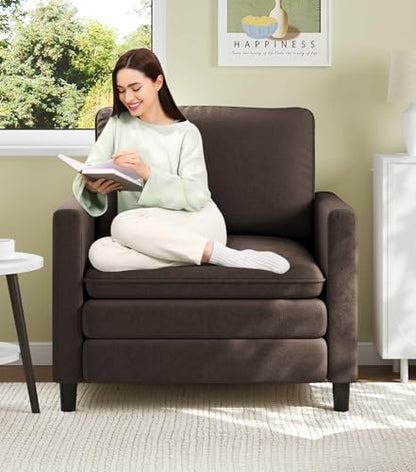 Welzona 3-Layers Cloud Accent Chair, 33" Reading Chair, Teddy Arm Chairs | Comfy Teddy Fabric, Washable Covers, Tool-Free Setup, All-wood Couch Chair for Living Room, Bedroom, Reading Nook, Brown - color: Brown, size: cloud chair