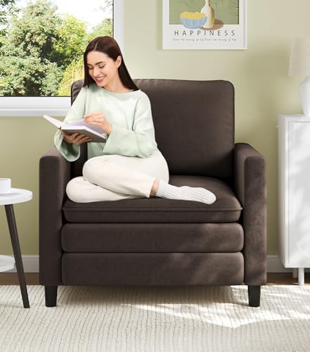 Welzona 3-Layers Cloud Accent Chair, 33" Reading Chair, Teddy Arm Chairs | Comfy Teddy Fabric, Washable Covers, Tool-Free Setup, All-wood Couch Chair for Living Room, Bedroom, Reading Nook, Brown - color: Brown, size: cloud chair