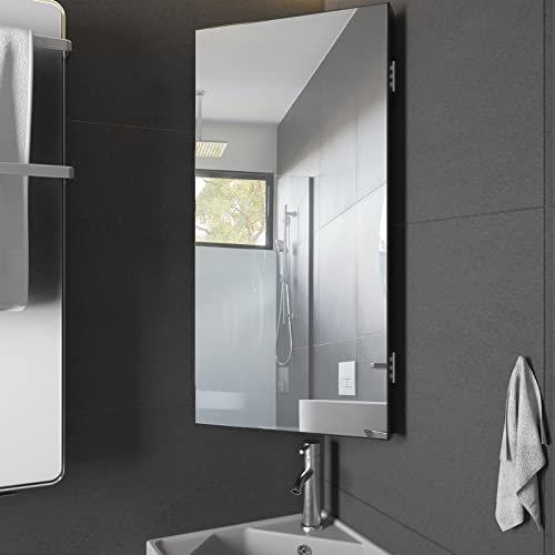 eclife 24" Bathroom Corner Medicine Cabinet W/Mirror, Single Door Bathroom Black Wall Mount Mirror Cabinet, Hanging Triple Shelf Storage Cabinet Opens Left to Right - color: Black, size: 13"-Single Door