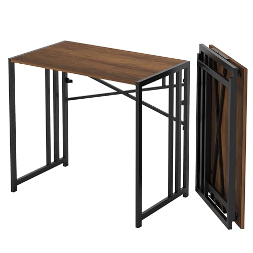 Lutown-Teen 35 inch Folding Small Desk, Mahogany | Writing Gaming Computer Camping Desk for Small Spaces, No Assembly Required Home Office Table - color: Mahogany, size: 35 Inch