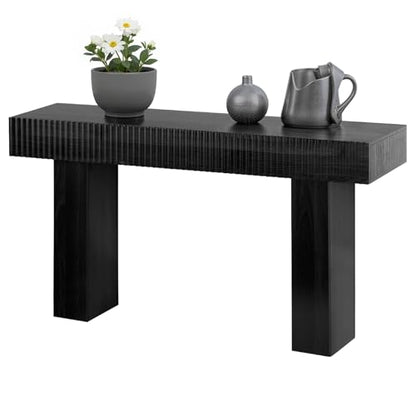 ZYBT 56" Long Fluted Console Table, Boho Vanity Desk Wooden Narrow Sofa Table Behind The Couch, Farmhouse Entryway Table for Entrance, Hallway,Living Room,Bedroom, Home Office Black - color: Black