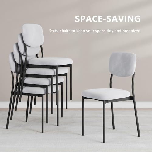 Einhomn Upholstered Dining Chairs Set, Modern Stackable Dining Room Chairs with Soft Velvet Backrest, Kitchen Chairs with Sturdy Metal Legs for Living Room, Restaurant, Set of 2,Light Grey - color: Light Grey