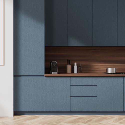 WADILE Grasscloth Peel and Stick Wallpaper 15.7in x 196.8in Navy Blue | Textured contact paper, Faux linen, Vinyl material, Cabinets, Self adhesive - color: Navy Blue, size: 15.7" x 196.8"