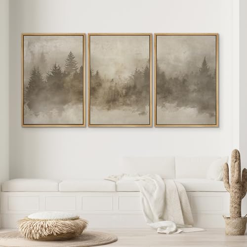 SIGNWIN Framed Canvas Print Wall Art Set Misty Forest Landscape in Sepia Tones Illustrations Modern Bohemian Scenic Colorful Ultra for Living Room, Bedroom, Office - 16"x24"x3 Natural - color: A20-2411-brc27, size: 16"x24"x3 Panels Natural