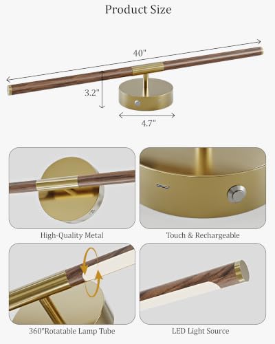 40" Battery Operated Wall Sconce Set of 2, 350° Rotating Lamp, Walnut Gold | Wireless, 8000mAh Rechargeable Battery, Stepless Dimming, 3000K-6000K, Remote & Touch Control, Timer, Living Room, Bedroom - color: Walnut Gold, size: 40 Inch (2 Pack)