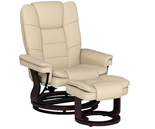 Argus Leather Recliner with Ottoman, Mahogany Wood Base, Ultra-Plush Double Foam Layered Reclining Bonded Leather Chair for Living Room and Office - (Vanilla) | 360°Sturdy Wood Base, Soft Faux Leather, Upholstered Ultra-Plush Foam, Modern Armchair, Living