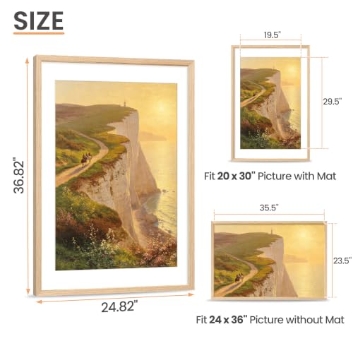 upsimples 24x36 Picture Frame Solid Wooden, Nursery Wall Frames Set of 3 | 100% Natural Solid Wood, Fit 20x30 with Mat and 24 x 36 Posters, For Kids Room, Gallery Wall Décor - size: 24X36