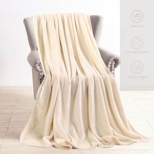 TASTHROW Creamwhite Throw Blanket 50x60 Inches | Soft Plush Cozy Fleece Flannel Throw Blanket, Lightweight Warm Throws for Bed, Couch, Bedroom and Living Room, All Seasons - color: Creamwhite, size: 50"x60"