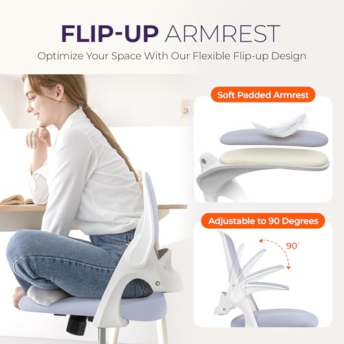 NEO CHAIR Office Desk Chair, Ergonomic Mesh with Flip-Up Armrests, Purple | Lumbar Support, Height Adjustment, 360° Swivel and Rolling Base, Space-Saving Design for Home Office, Vanity or Study - color: Purple