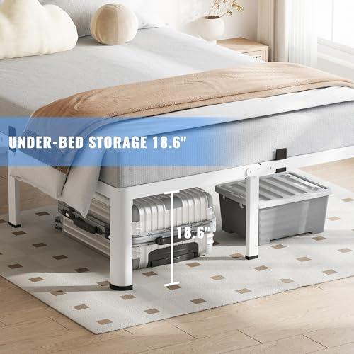20 Inch White Full Bed Frame with Round Corners No Box Spring Needed | 3500lbs Heavy Duty, Under bed storage, 4 mattress stoppers, Headboard holes, Noise-free, Easy assembly & rubber covers - size: Full, style: 20 Inch White