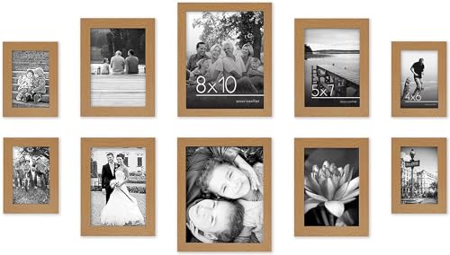 Americanflat Set of 10 Picture Frames with Shatter-Resistant Glass - Gallery Wall Frame Set with Two 8x10, Four 5x7 and Four 4x6 Frames - Signature Collection - Dark Oak | Includes two 8x10, four 5x7 and four 4x6, shatter-resistant glass, hanging hardware