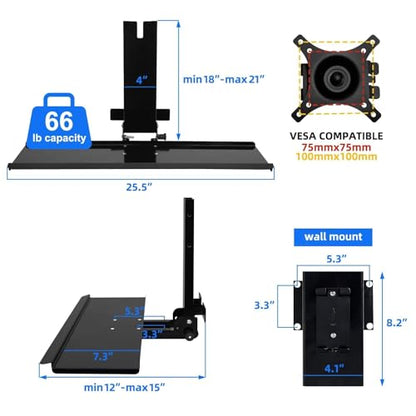 Monitor Wall Mount with Keyboard Tray and PC Wall Mount Set, Monitor and Keyboard Wall Mount Height Adjustable Fits 17"-32" Computer Screens, All in One PC Wall Mount with VESA Standard, 26" Wide Plat - color: Satin Black