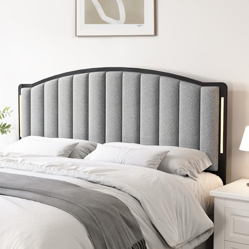 Headboard for Full Size Bed with LED Lights, Upholstered Vertical Channel Tufting Head Boards, Linen Fabric Bed Headboard Only, Attach Frame, Ideal for Bedroom, Dorm, Guest Room, Grey - color: Gray, size: Full