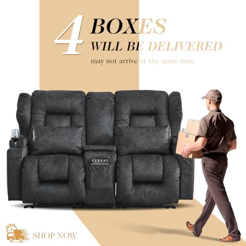Loveseat Recliner Sofa,RV Wall Hugger Recliners with Console,Reclining Loveseat Sofa Recliner with Cup Holders/Lumbar Pillows for Small Spaces,RV Furniture (Gray,66" 2-Seater) - color: Grey, size: 66" 2-Seater