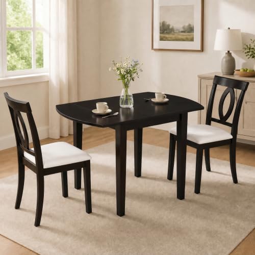 3-Piece Drop Leaf Wood Dining Table Set, Small Space Dining Set for 2 People, 1 Folding Extendable Table, 2 Upholstered Chairs, Space-Saving, for Apartments, Kitchen Room, Dark Brown - color: Beige,dark Brown