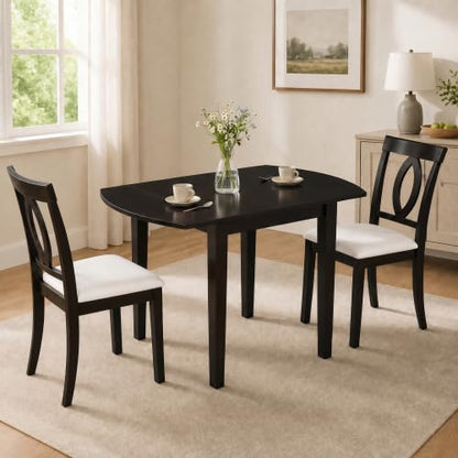 3-Piece Drop Leaf Wood Dining Table Set, Small Space Dining Set for 2 People, 1 Folding Extendable Table, 2 Upholstered Chairs, Space-Saving, for Apartments, Kitchen Room, Dark Brown - color: Beige,dark Brown