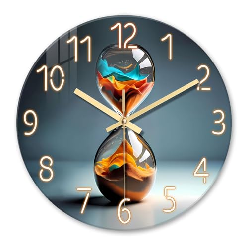 XNM Glass Sand Wall Clocks Battery Operated 12 Inch | Round Silent Wall Clock for Kitchen Bedroom Living Room Dining Room Analog Clock for Wall - color: Gold 1, size: 12 Inch