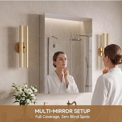 24" x 36" Bathroom Medicine Cabinet with Mirror, Recessed or Wall Mount | Medicine Cabinets with Adjustable Glass Shelves, Soft-Closed Hinge, Chrome Aluminum Frame, Reverse Installation - size: 24" x 36"