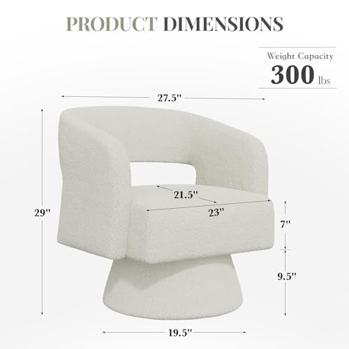 Swivel Barrel Accent Chair,Oversized Teddy Upholstered Round Swivel Chair,Modern Luxury 360 Degree Living Room Vanity Chair for Bedroom Office,White - color: White-teddy Fabric, size: Set of 1