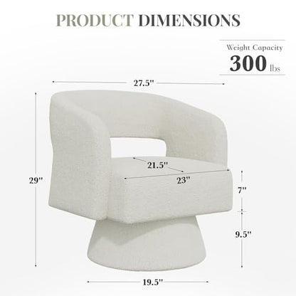 Swivel Barrel Accent Chair,Oversized Teddy Upholstered Round Swivel Chair,Modern Luxury 360 Degree Living Room Vanity Chair for Bedroom Office,White - color: White-teddy Fabric, size: Set of 1