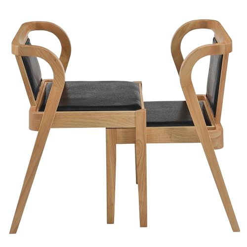 3-Piece Modern Dining Set with Stackable Dining Chairs, Solid Wood Square Table and Padded Seats Table Set for 2 Person, Space Saving Dinette for Dining Room, Kitchen, Patio-Nature and Black - color: Nature and Black