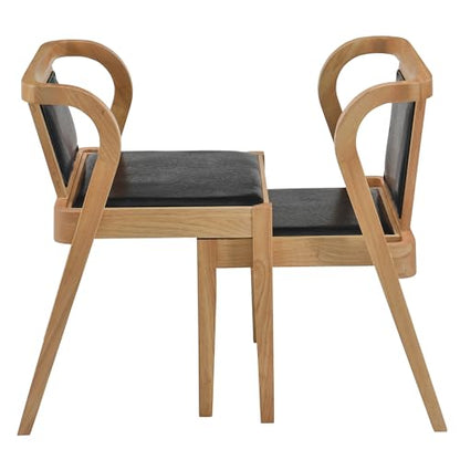 3-Piece Modern Dining Set with Stackable Dining Chairs, Solid Wood Square Table and Padded Seats Table Set for 2 Person, Space Saving Dinette for Dining Room, Kitchen, Patio-Nature and Black - color: Nature and Black