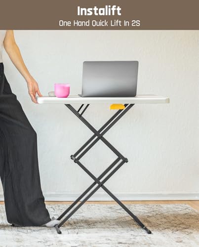 FanttikOutdoor Small Folding Table Quick Adjust 3 Heights, TV Tray, Dining | 2-Second One-Handed Adjustable Height, Foldable Laptop Desk, Lowering Lever, No Assembly, 28 inch, White Zeta X1 Apex
