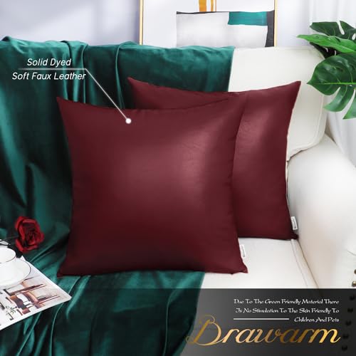 BRAWARM Faux Leather Throw Pillow Covers 16 X 16 Inches - Burgundy Leather Pilow Covers Pack of 2, Solid Dyed Leather Pillowcases for Couch Bed Sofa Garden Home Decorative - color: Burgundy, size: 16" x 16" (Pack of 2)