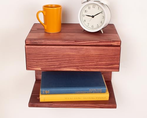 Floating Nightstand Side Accent or End Table with Storage Drawer, Wood Bedside Shelf, Handmade Floating Table (Rome) - color: Rome