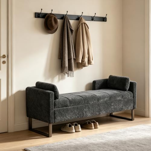 Chifee & Vingol 64" W Storage Benches End of Bed Bench, Charcoal - color: 64"-charcoal