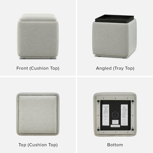 mopio Levi Storage Ottoman with Reversible Tray, Modern Square Chest Coffee Table, Upholstered Cube Sitting Foot Stools Ottoman for Living Room, Bedroom, Entryway (Fabric, Light Gray) - color: Light Gray Fabric, Cube